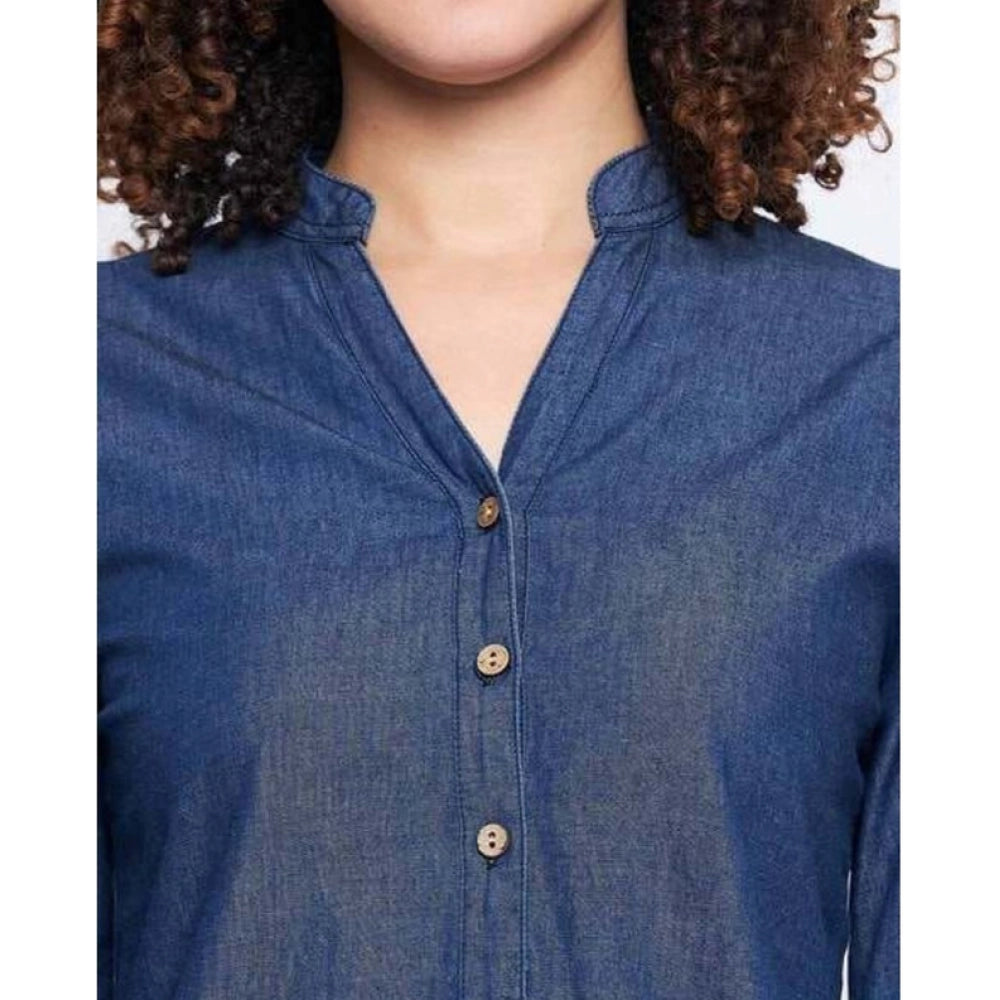 Women's Casual Denim Full sleeve Dress (Blue)