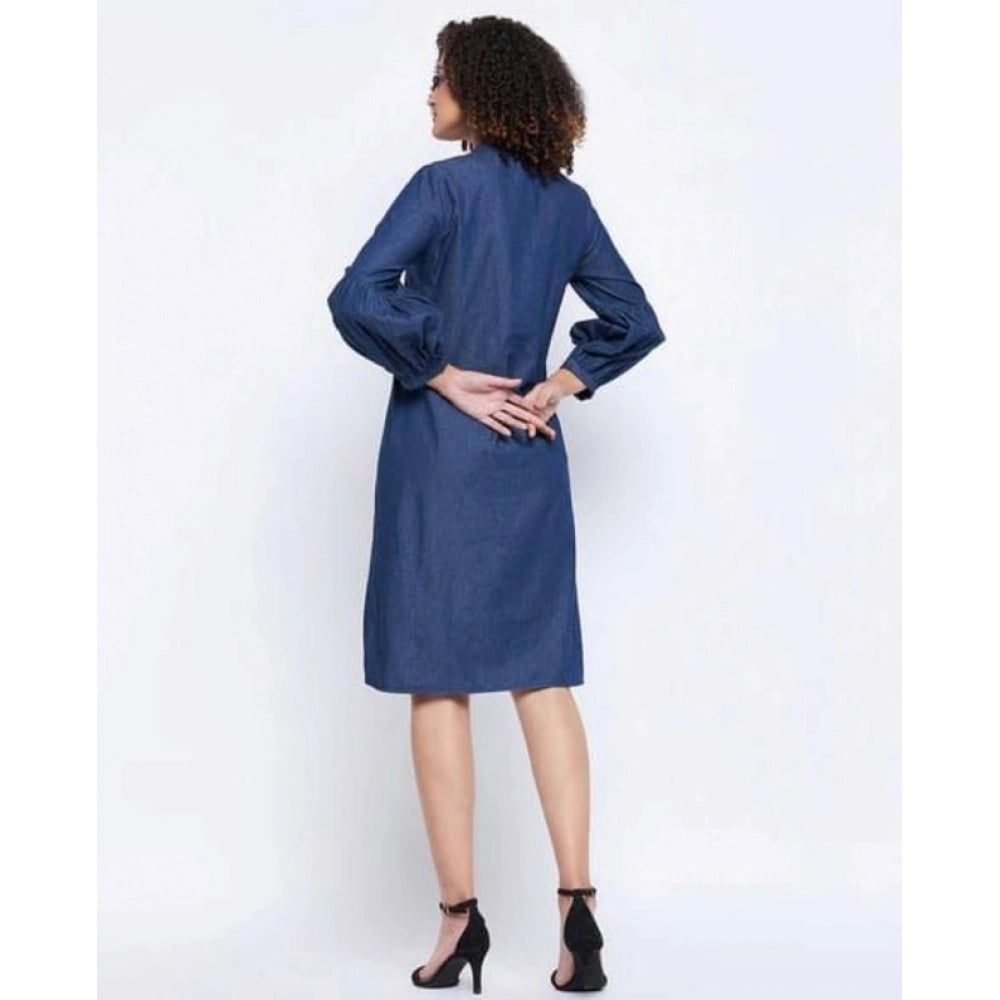 Women's Casual Denim Full sleeve Dress (Blue)