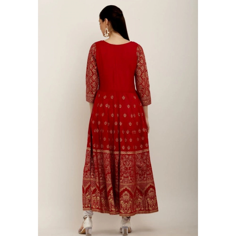 Women's Casual Rayon 3-4th Sleeves Anarkali Kurti (Red)