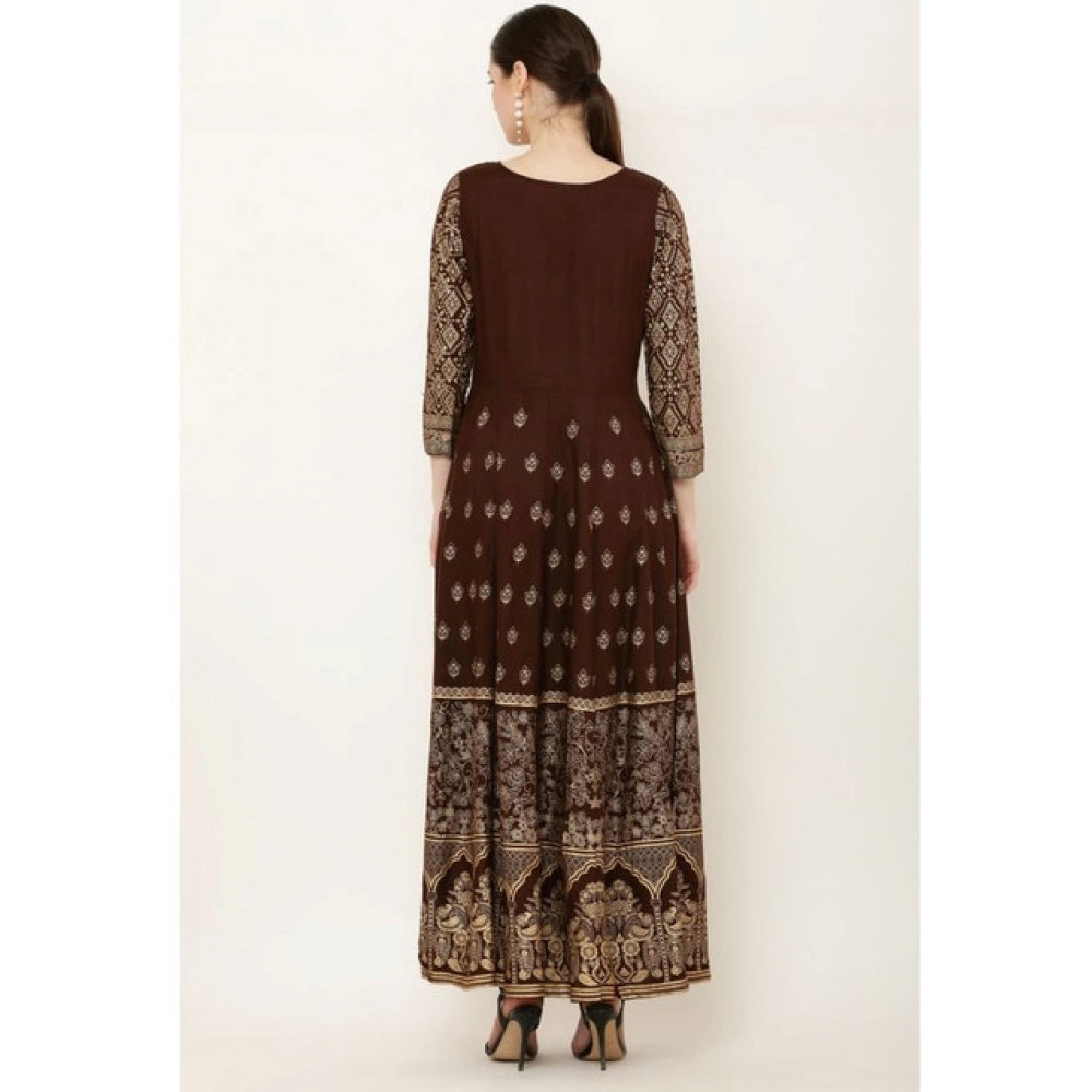Women's Casual Rayon 3-4th Sleeves Anarkali Kurti (Brown)
