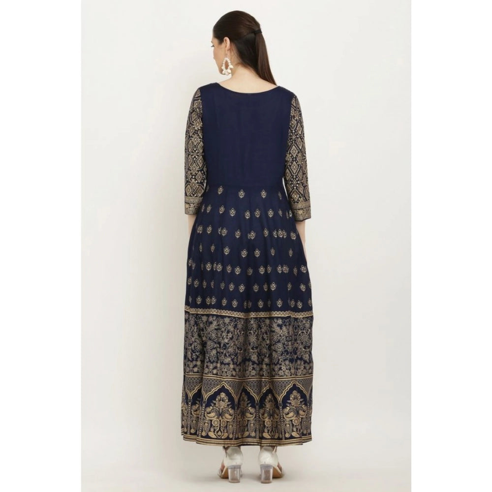 Women's Casual Rayon 3-4th Sleeves Anarkali Kurti (Blue)