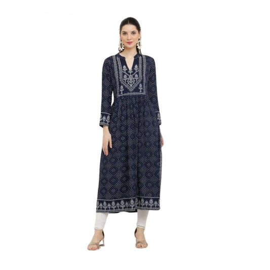 Women's Casual Rayon Full sleeve Kurti (Blue)