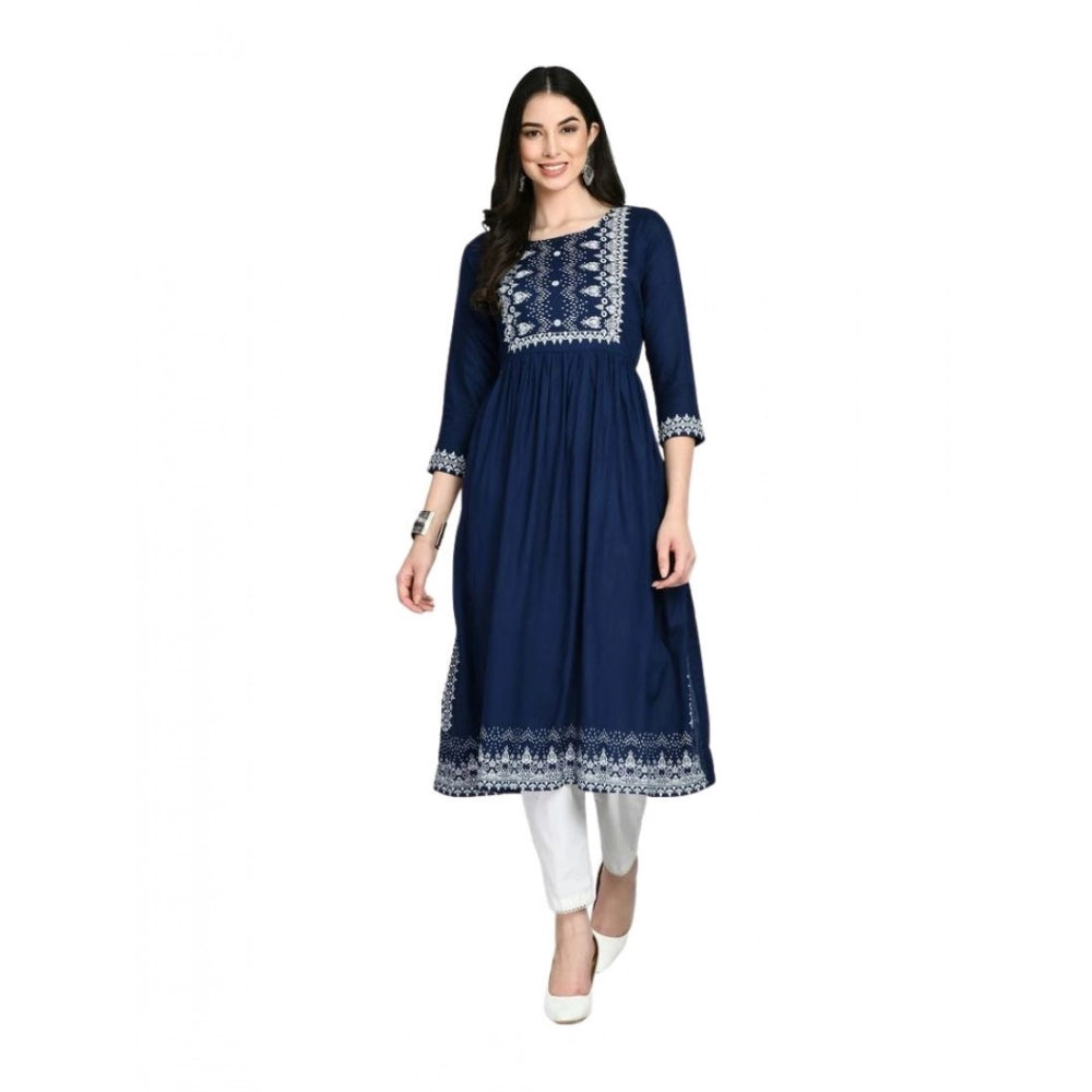 Women's Casual Rayon 3-4th Sleeves Kurti (Blue)