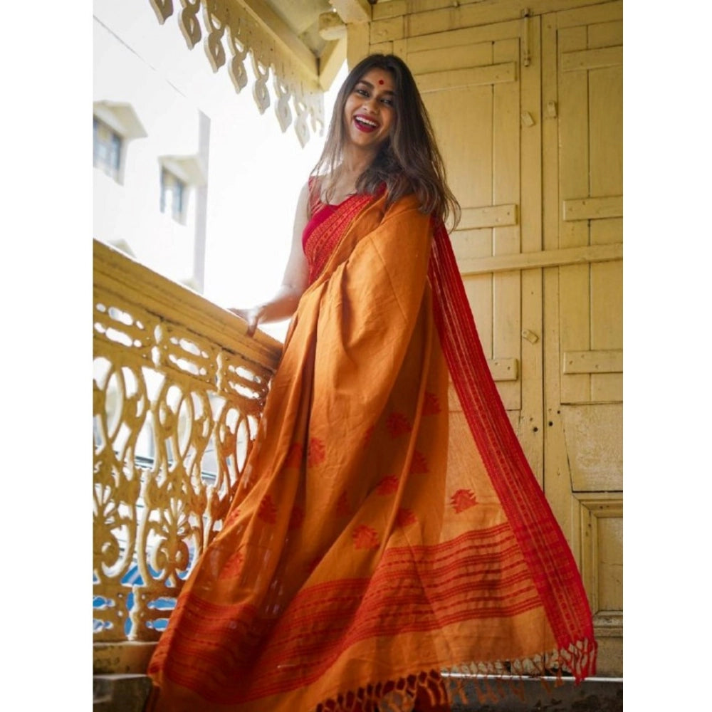 Women's Soft Lilan Printed Saree With Unstitched Blouse 5.5Mtr (Mustard )