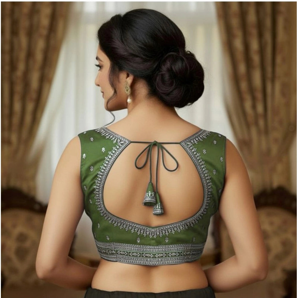 Women's Zimmi Choo Sequin Work V-Neck Padded Blouse (Olive 38 Ready (Self Alterable 36–40)