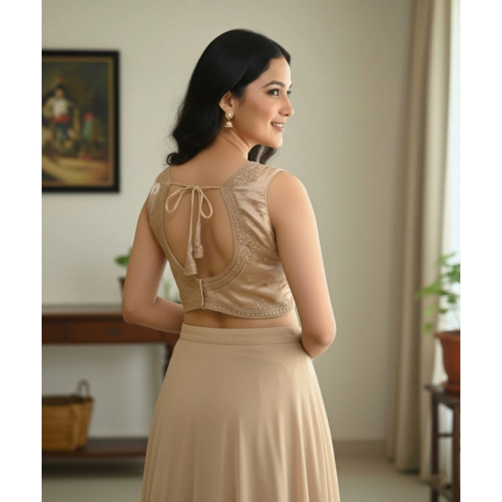 Women's Zimmi Choo Embroidered V-Neck Padded Blouse (Beige 38 Ready (Self Alterable 36–40)