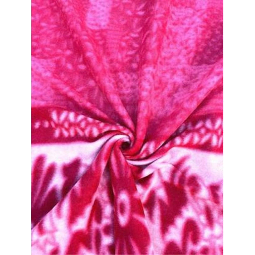 Fleece Floral Printed Double Polar Warm Bedsheet with 2 Pillow Cover (Pink)