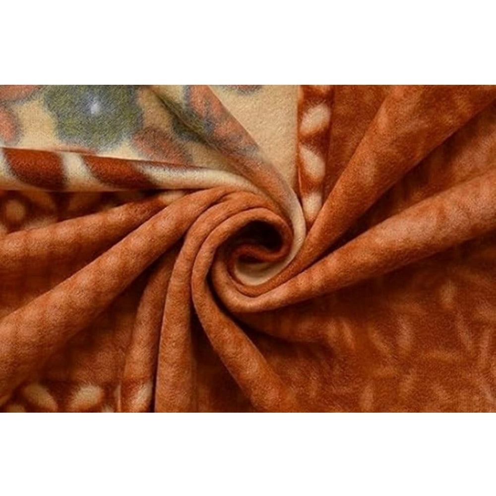 Fleece Floral Printed Double Polar Warm Bedsheet with 2 Pillow Cover (Brown)