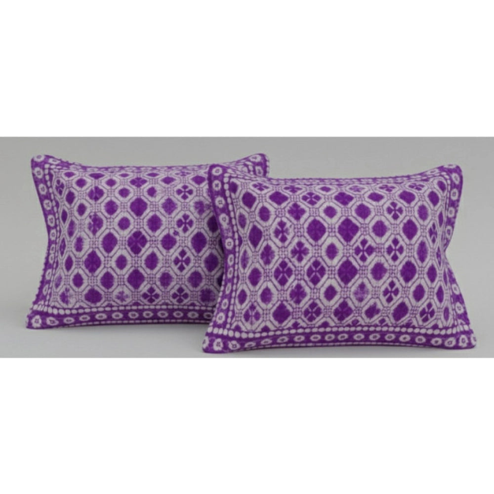 Fleece Geometric Double Polar Warm Bedsheet with 2 Pillow Cover (Purple)