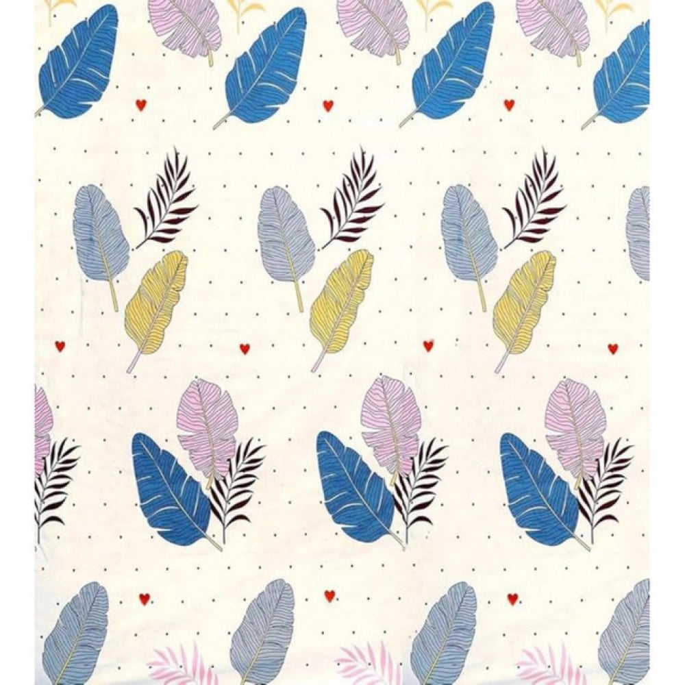 Cotton Blend Floral Printed Double Bedsheet with 2 Pillow Covers (Off -White)