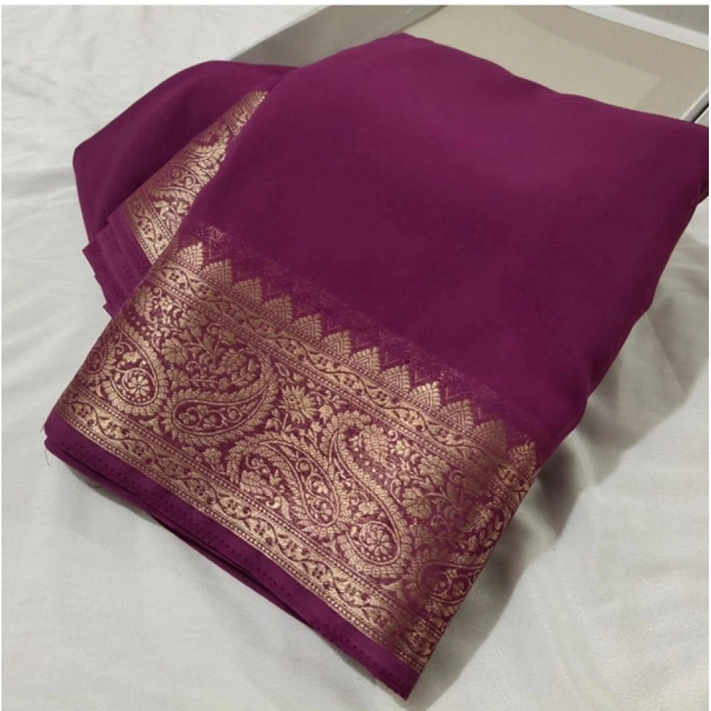 Women's Crepe Chit Pallu Solid Saree With Unstitched Blouse 5.5Mtr (light purple)