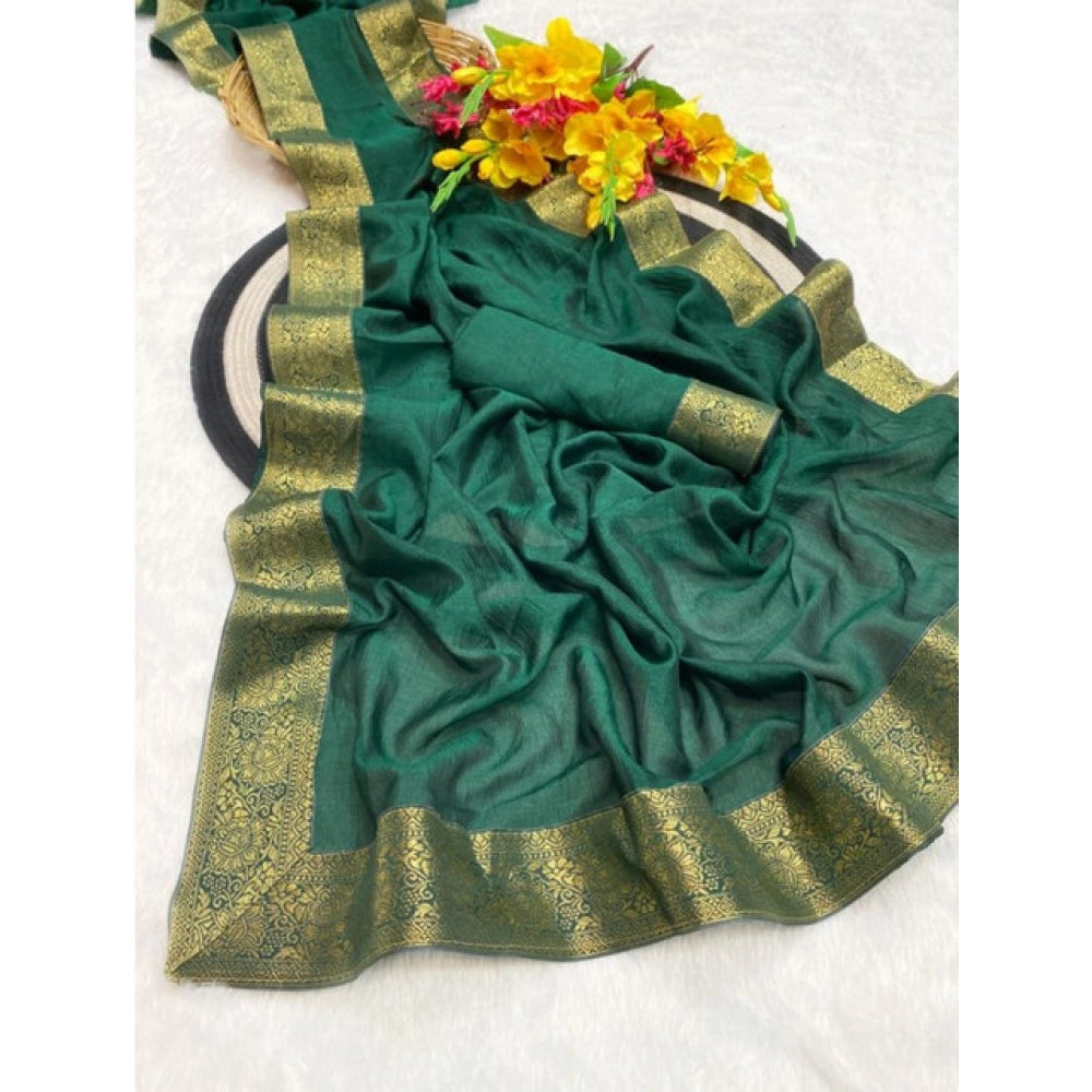 Women's Vichitra Silk Printed Saree With Unstitched Blouse 5.5Mtr (Green)