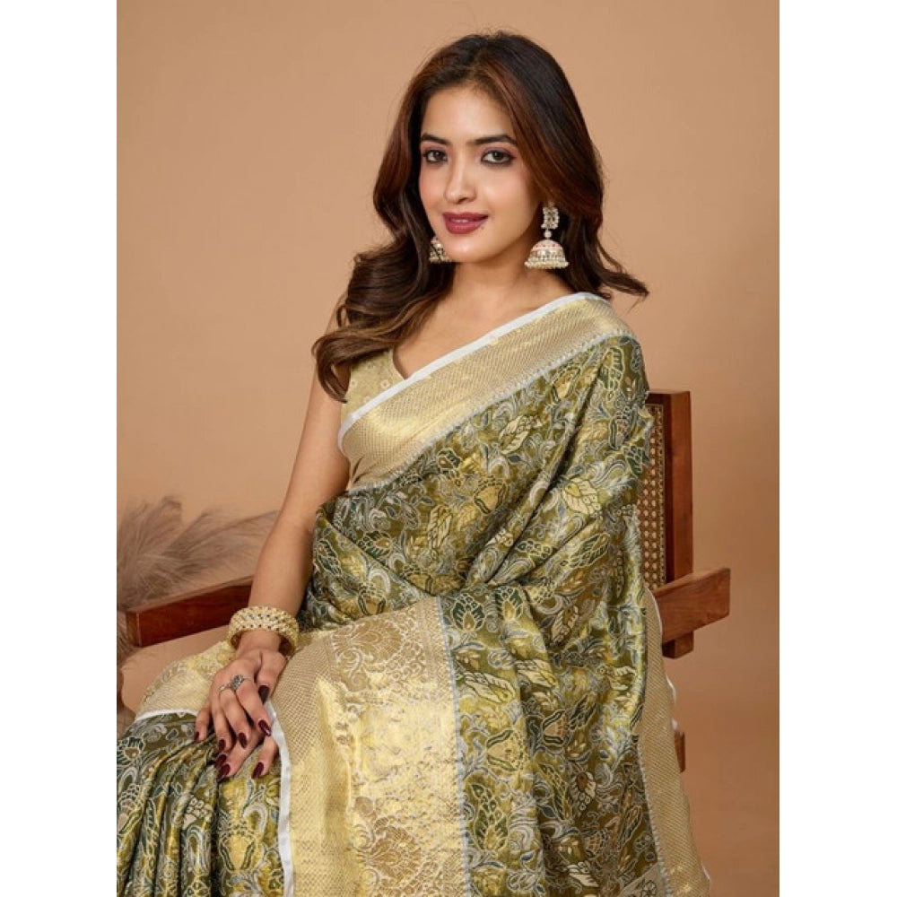 Women's Jacquard Saree With Unstitched Blouse 5.5Mtr (Olive)