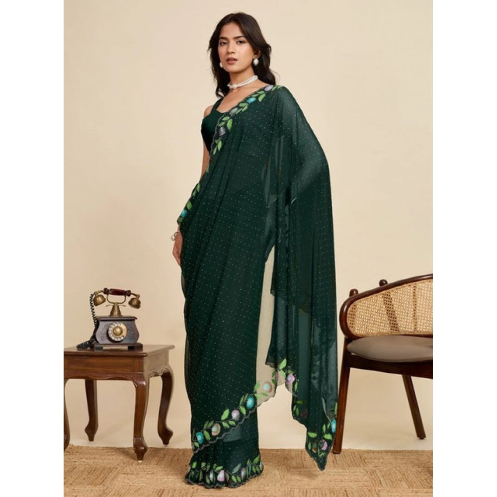Women's Georgette Printed Saree With Unstitched Blouse 5.5Mtr (Green)