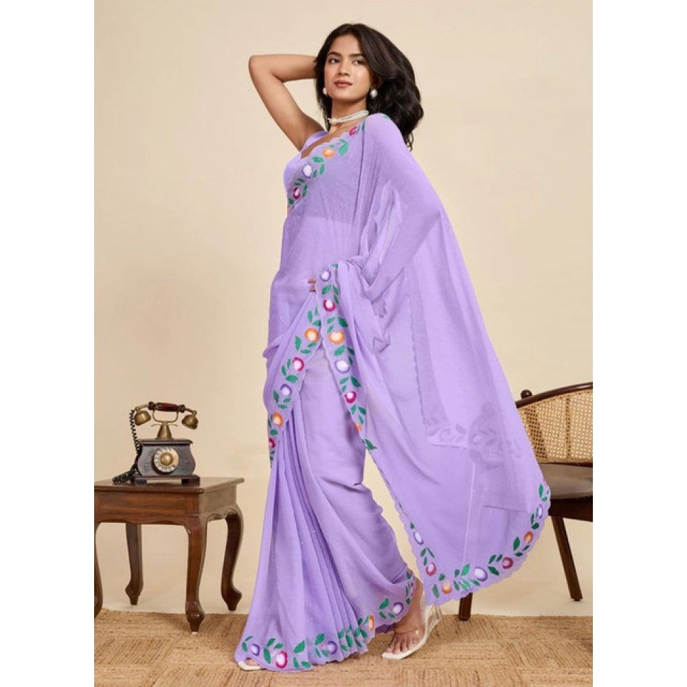 Women's Georgette Printed Saree With Unstitched Blouse 5.5Mtr (Lavender)