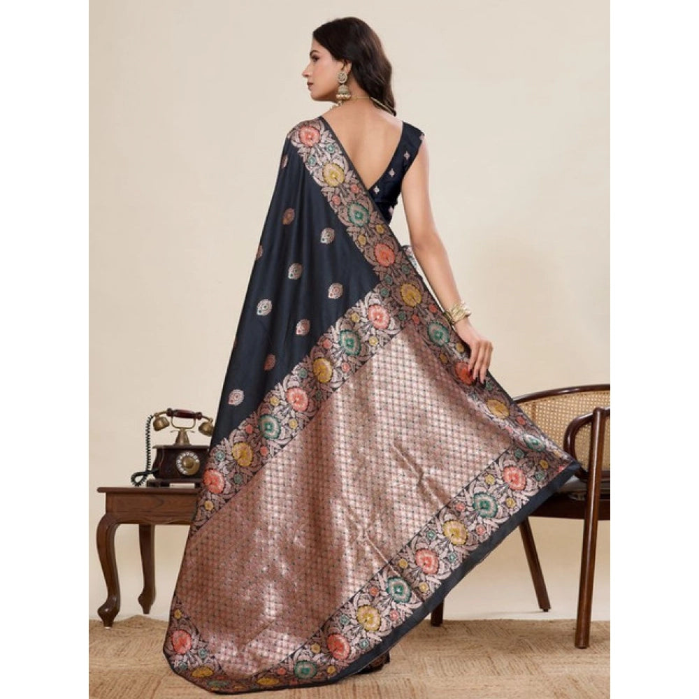 Women's Faux_Banarasi_Silk Woven Saree With Unstitched Blouse 5.5Mtr (Black)