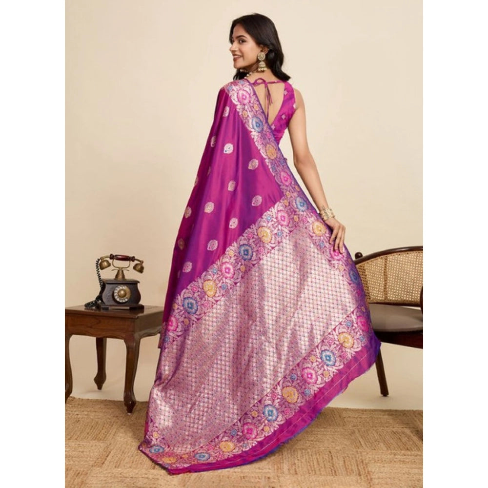 Women's Faux_Banarasi_Silk Woven Saree With Unstitched Blouse 5.5Mtr (Magenta)