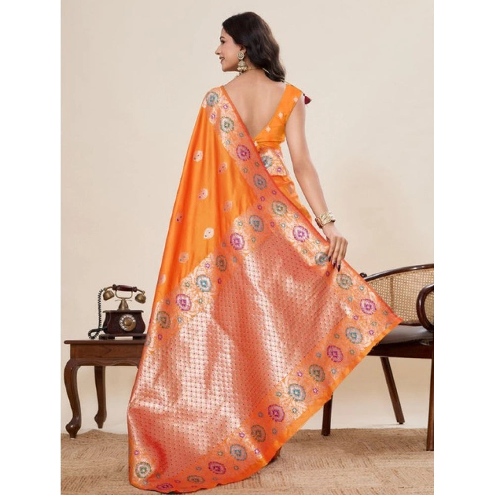 Women's Faux_Banarasi_Silk Woven Saree With Unstitched Blouse 5.5Mtr (Orange)