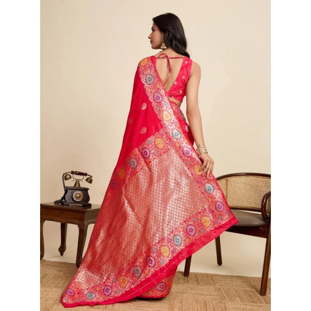 Women's Faux_Banarasi_Silk Woven Saree With Unstitched Blouse 5.5Mtr (Red)