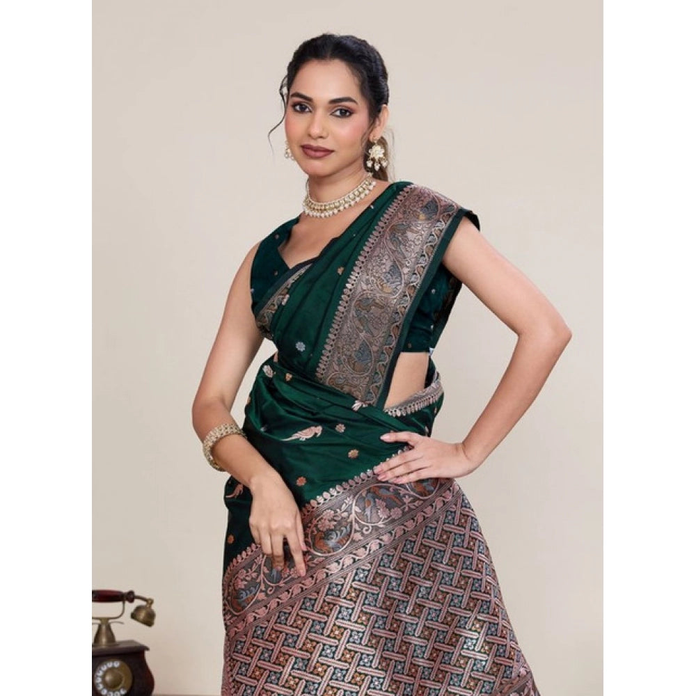 Women's Jacquard Woven Saree With Unstitched Blouse 5.5Mtr (Green)