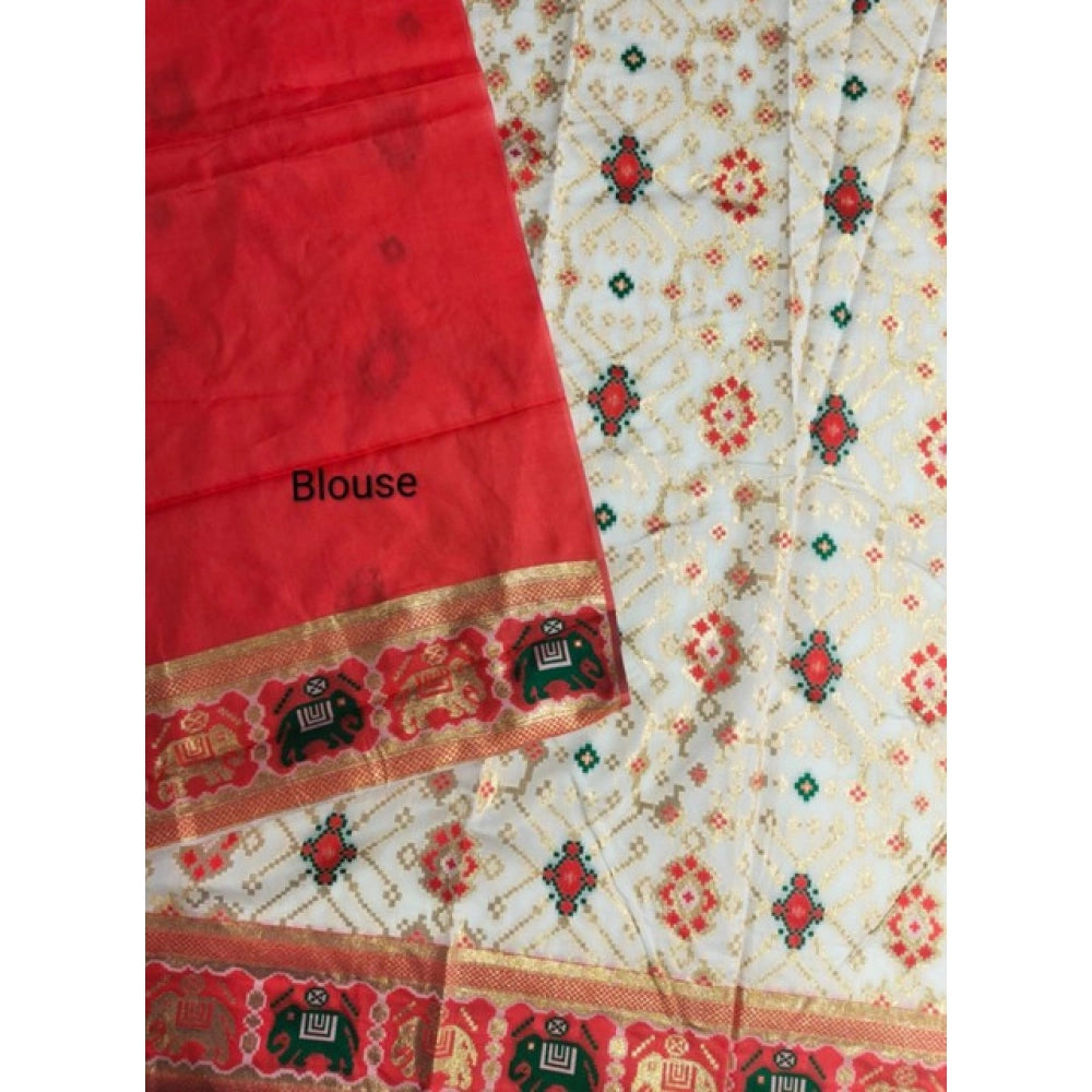 Women's Patola Silk Meena And Zari Woven Saree With Unstitched Blouse 5.5Mtr (White)