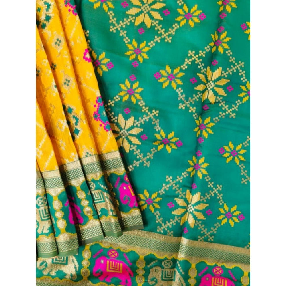 Women's Patola Silk Meena And Zari Woven Saree With Unstitched Blouse 5.5Mtr (Yellow)