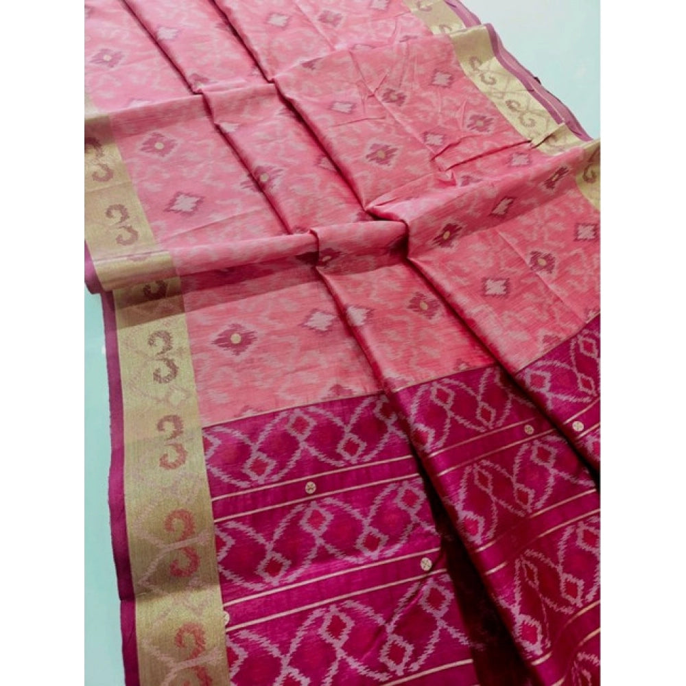 Women's Raw Silk Ikkat Saree With Unstitched Blouse 5.5Mtr (Pink)