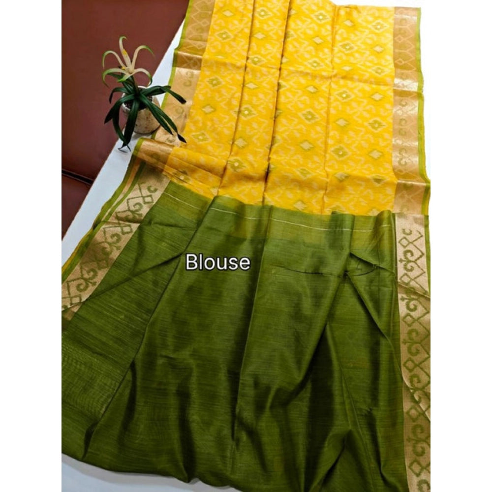Women's Raw Silk Ikkat Saree With Unstitched Blouse 5.5Mtr (Yellow)