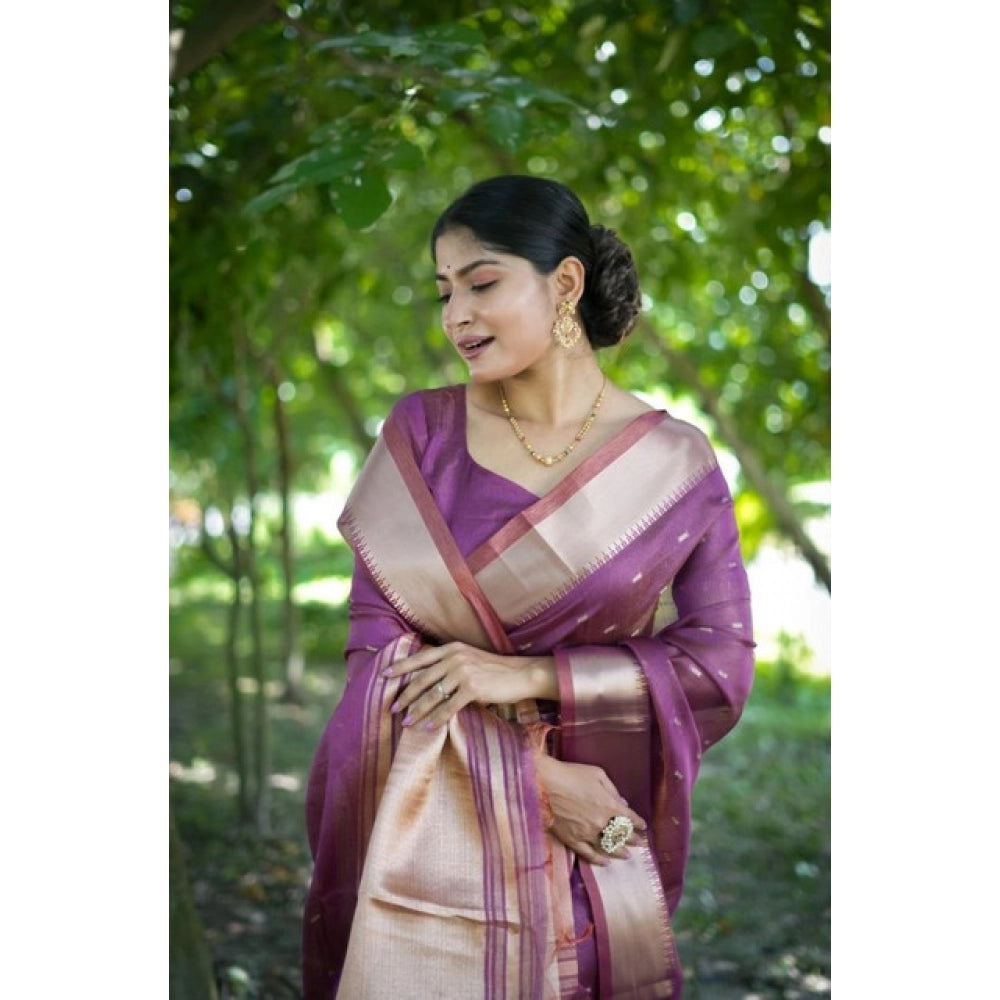 Women's Silk_Blend Butti Pattern Saree With Unstitched Blouse 5.5Mtr (Purple)