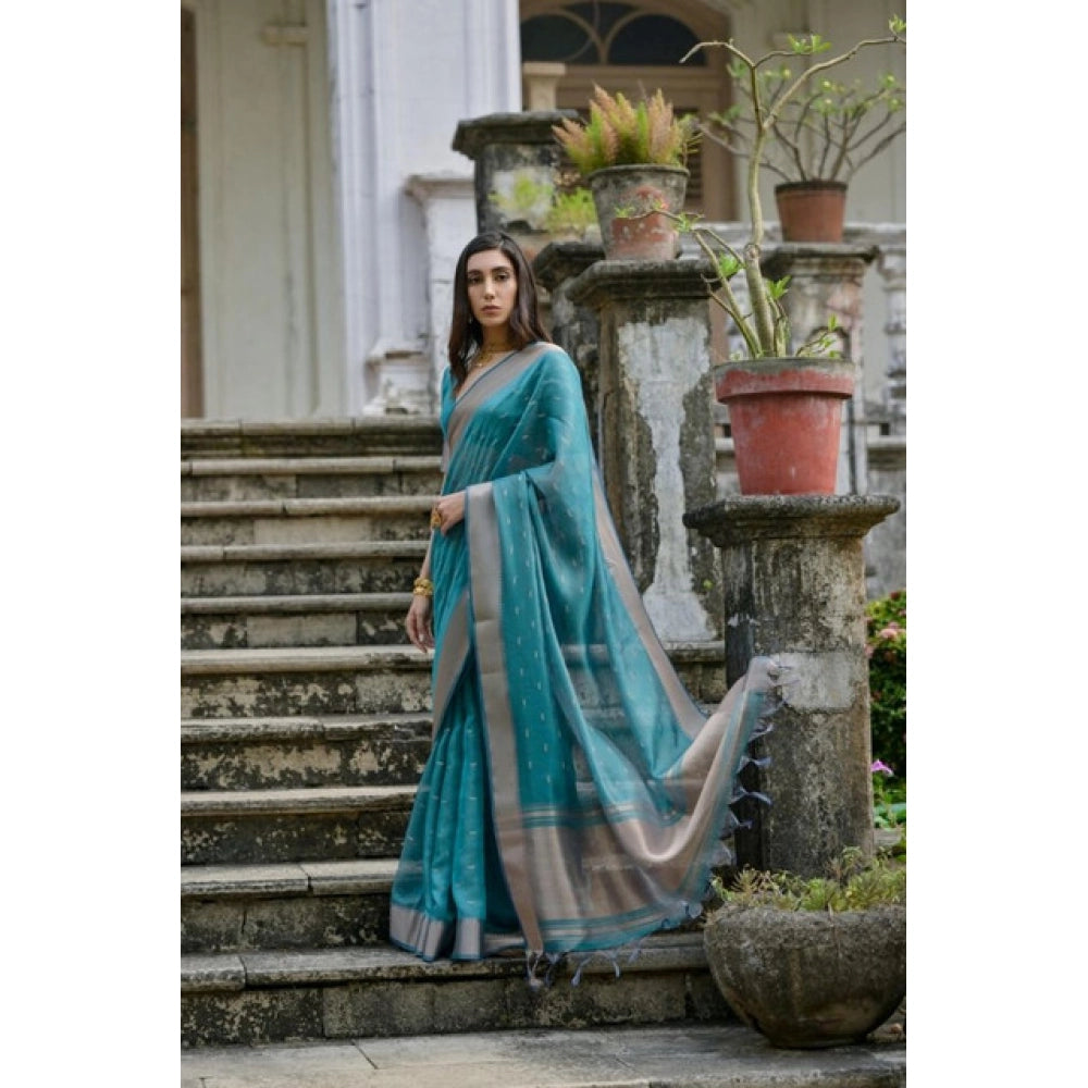 Women's Silk_Blend Butti Pattern Saree With Unstitched Blouse 5.5Mtr (Teal)