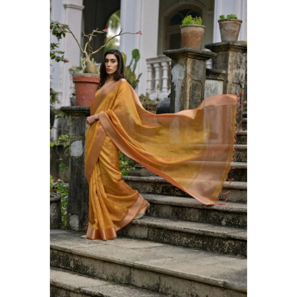 Women's Silk_Blend Butti Pattern Saree With Unstitched Blouse 5.5Mtr (Mustard)