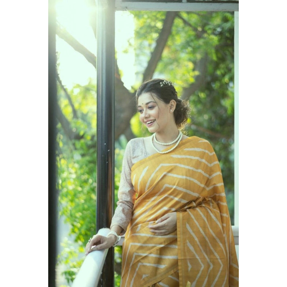 Women's Faux_Tussar_Silk Geometric_Print Saree With Unstitched Blouse 5.5Mtr (Mustard)