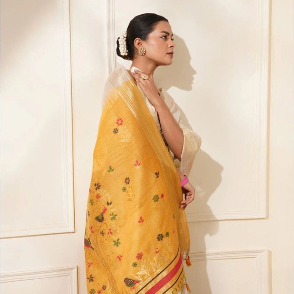 Women's Blended_Cotton Woven_Motifs Saree With Unstitched Blouse 5.5Mtr (Mustard)