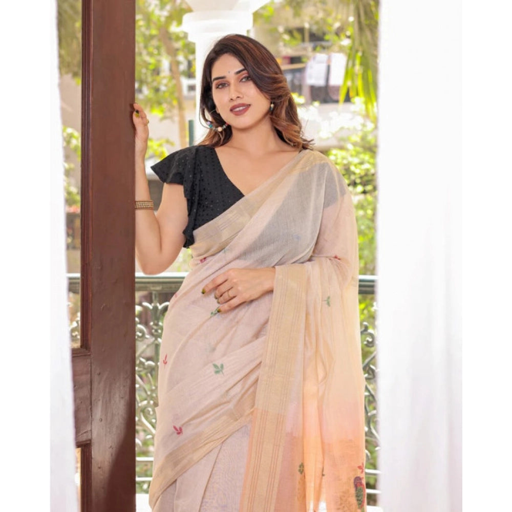 Women's Blended_Cotton Woven_Motifs Saree With Unstitched Blouse 5.5Mtr (Peach)