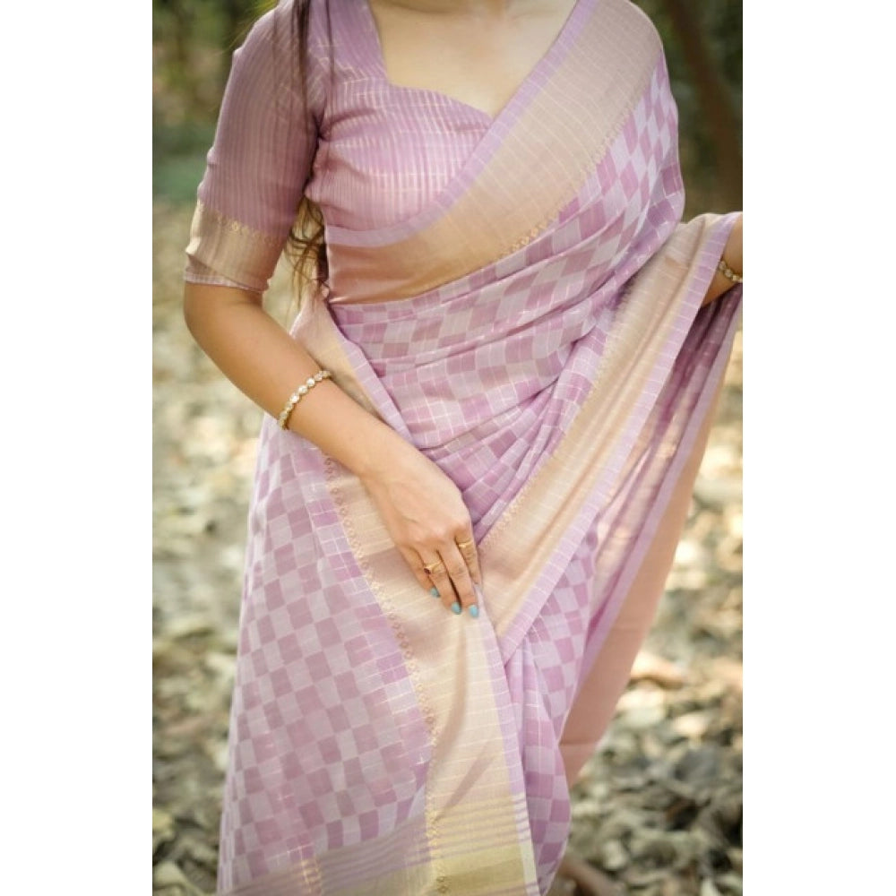 Women's Silk_Blend Checked Saree With Unstitched Blouse 5.5Mtr (Lavender)