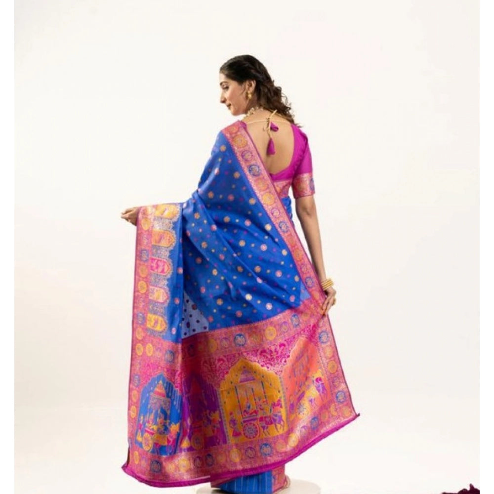 Women's Faux_Banarasi Woven Motifs Saree With Unstitched Blouse 5.5Mtr (Royal_Blue)