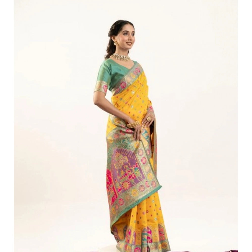 Women's Faux_Banarasi Woven Motifs Saree With Unstitched Blouse 5.5Mtr (Yellow)