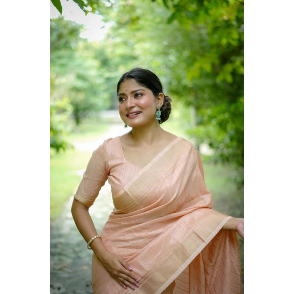 Women's Faux_Banarasi Lining Pattern Saree With Unstitched Blouse 5.5Mtr (Peach)