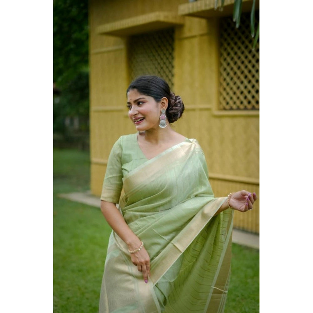 Women's Faux_Banarasi Lining Pattern Saree With Unstitched Blouse 5.5Mtr (Light_Green)