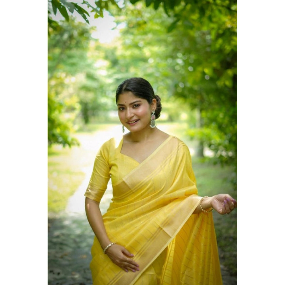 Women's Faux_Banarasi Lining Pattern Saree With Unstitched Blouse 5.5Mtr (Yellow)