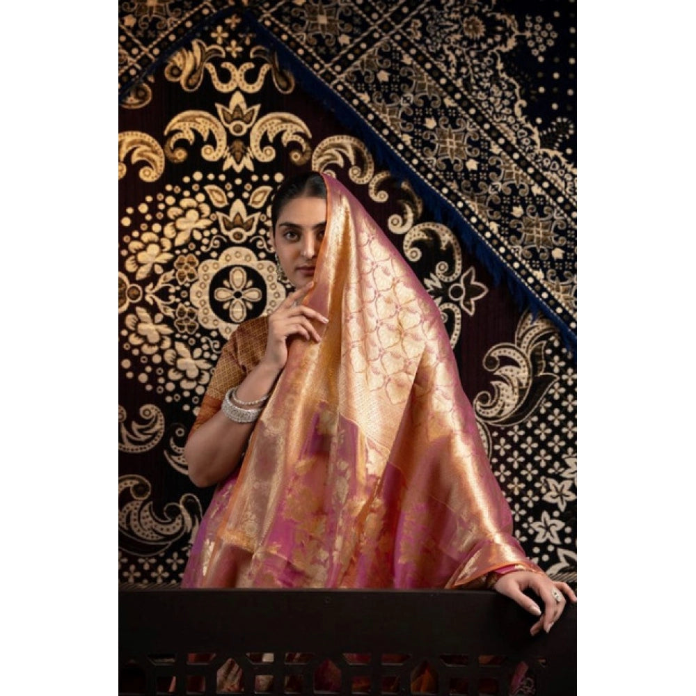 Women's Organza Woven Saree With Unstitched Blouse 5.5Mtr (Purple)
