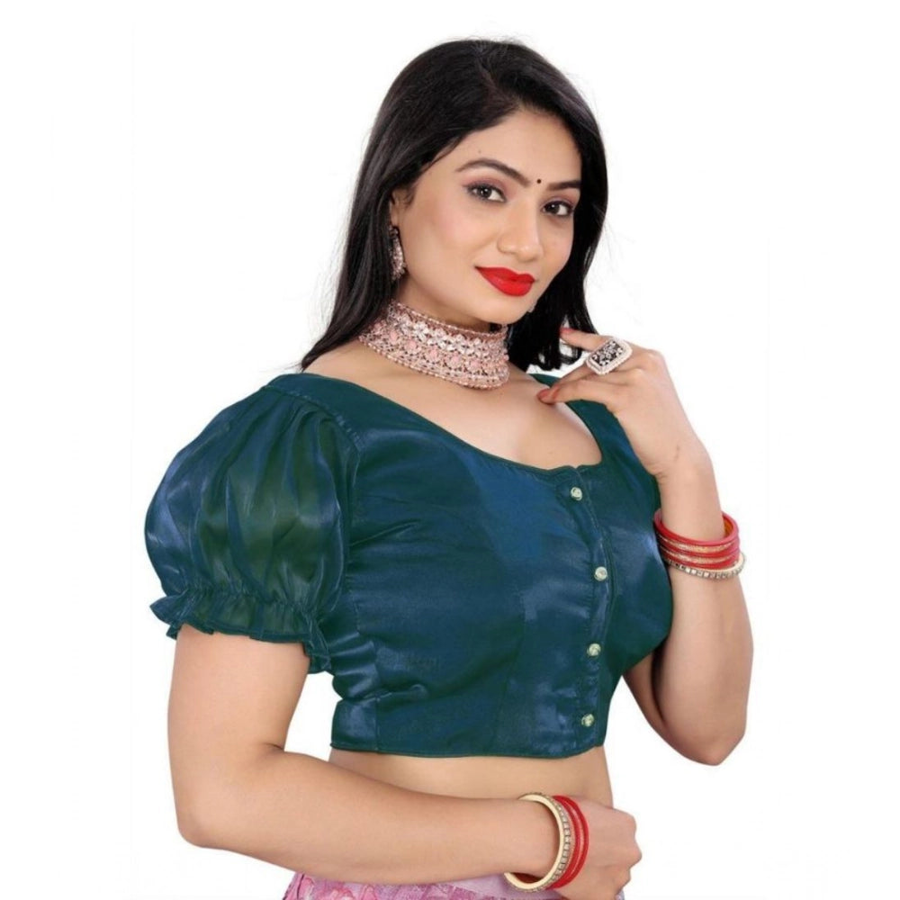 Women's Jimmy Solid Designer Neck Elastic Sleeve Readymade Blouse (Teal 38 , Alterable up to 42)-PID65835