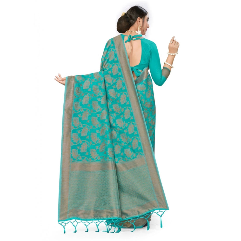 Women's Banarasi (Spun Cotton) Saree (Firoji,5-6 Mtrs)