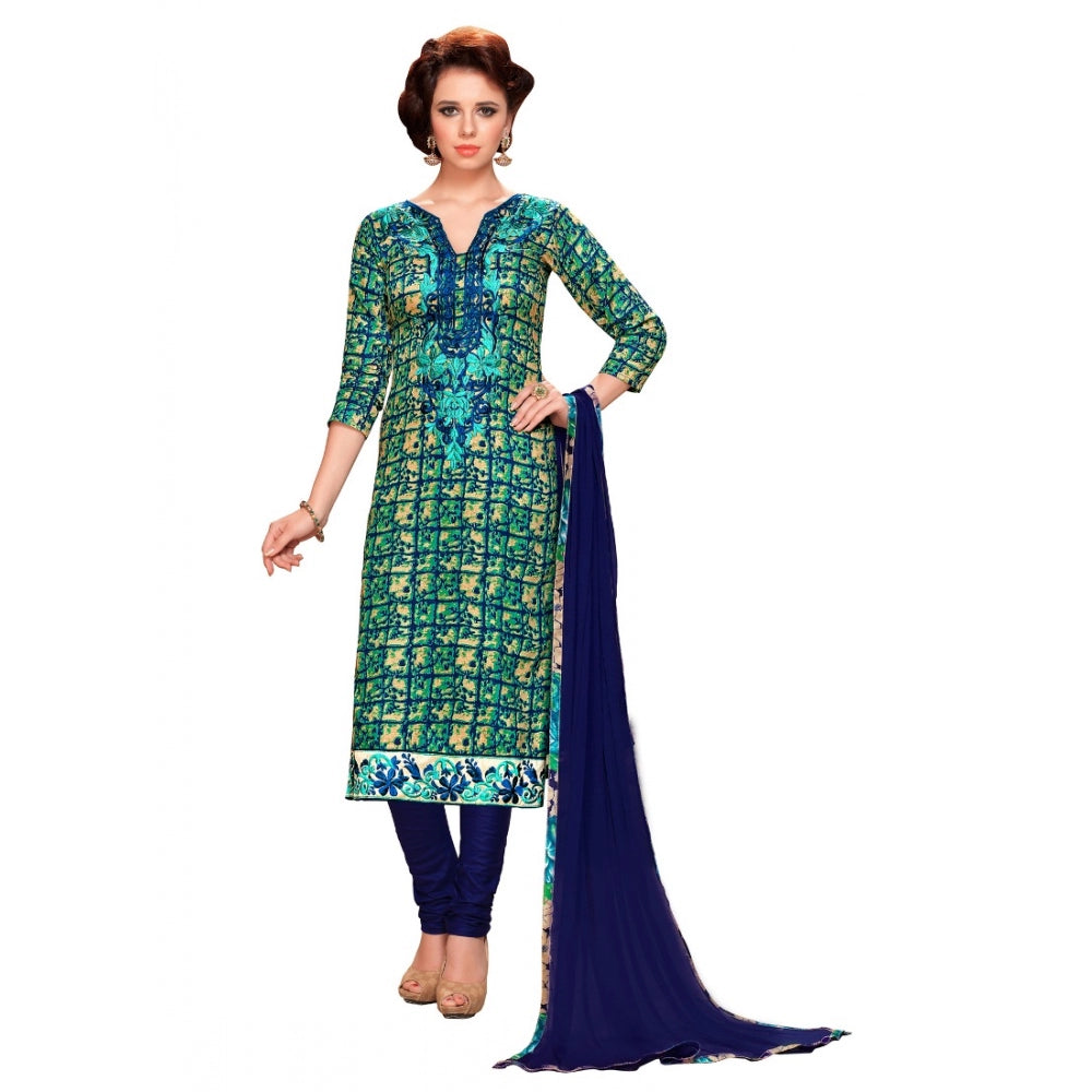 Women's Glaze Cotton Unstitched Salwar Suit-Material With Dupatta (Blue &amp; Green,2.3 Mtrs)