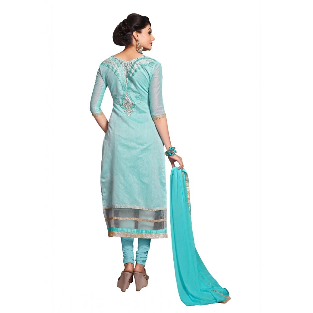 Women's Chanderi Unstitched Salwar Suit-Material With Dupatta (Light Sea Green,2.3 Mtrs)