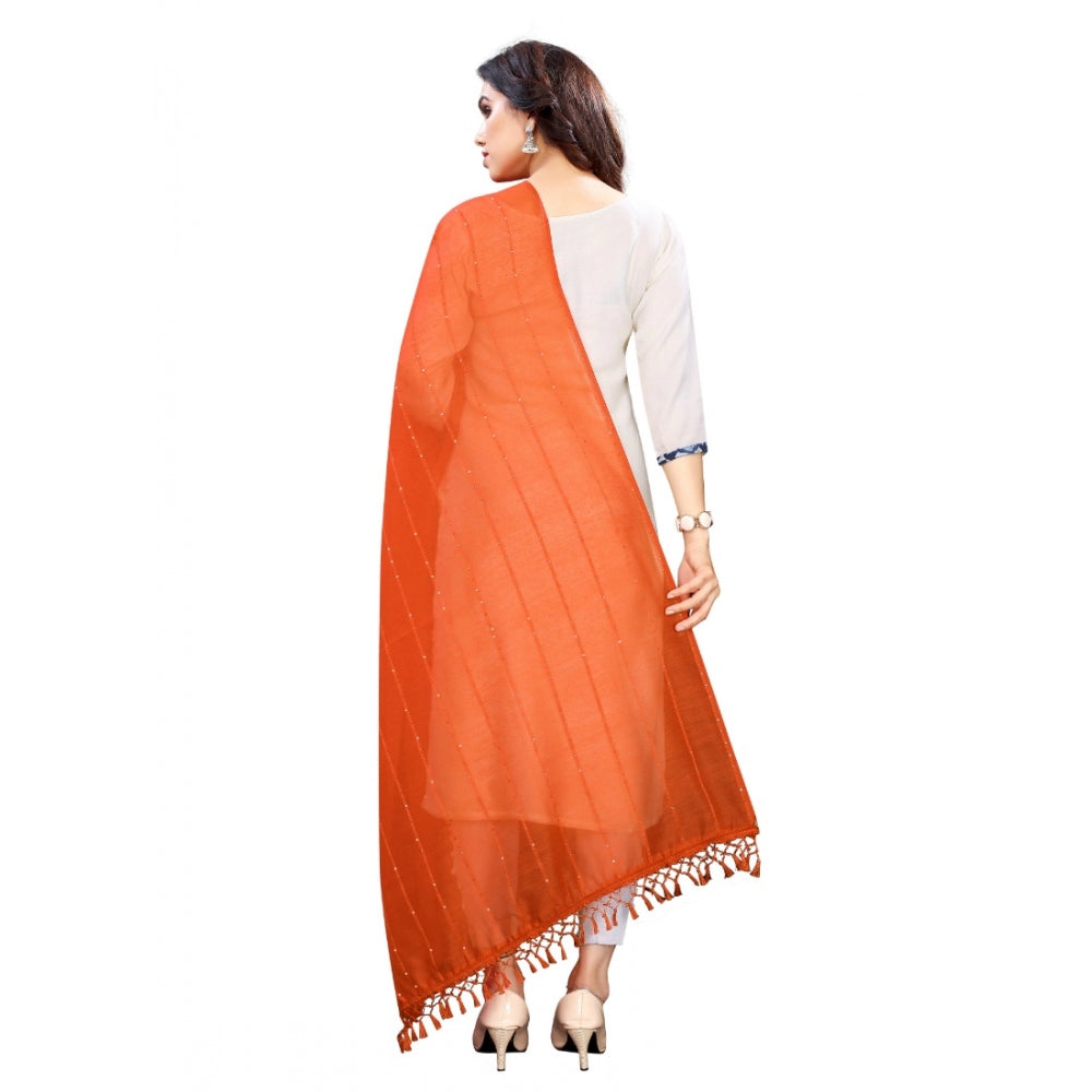 Women's Cotton Silk Strips Printed Dupatta (Orange, Length:2-2.4 mtr)