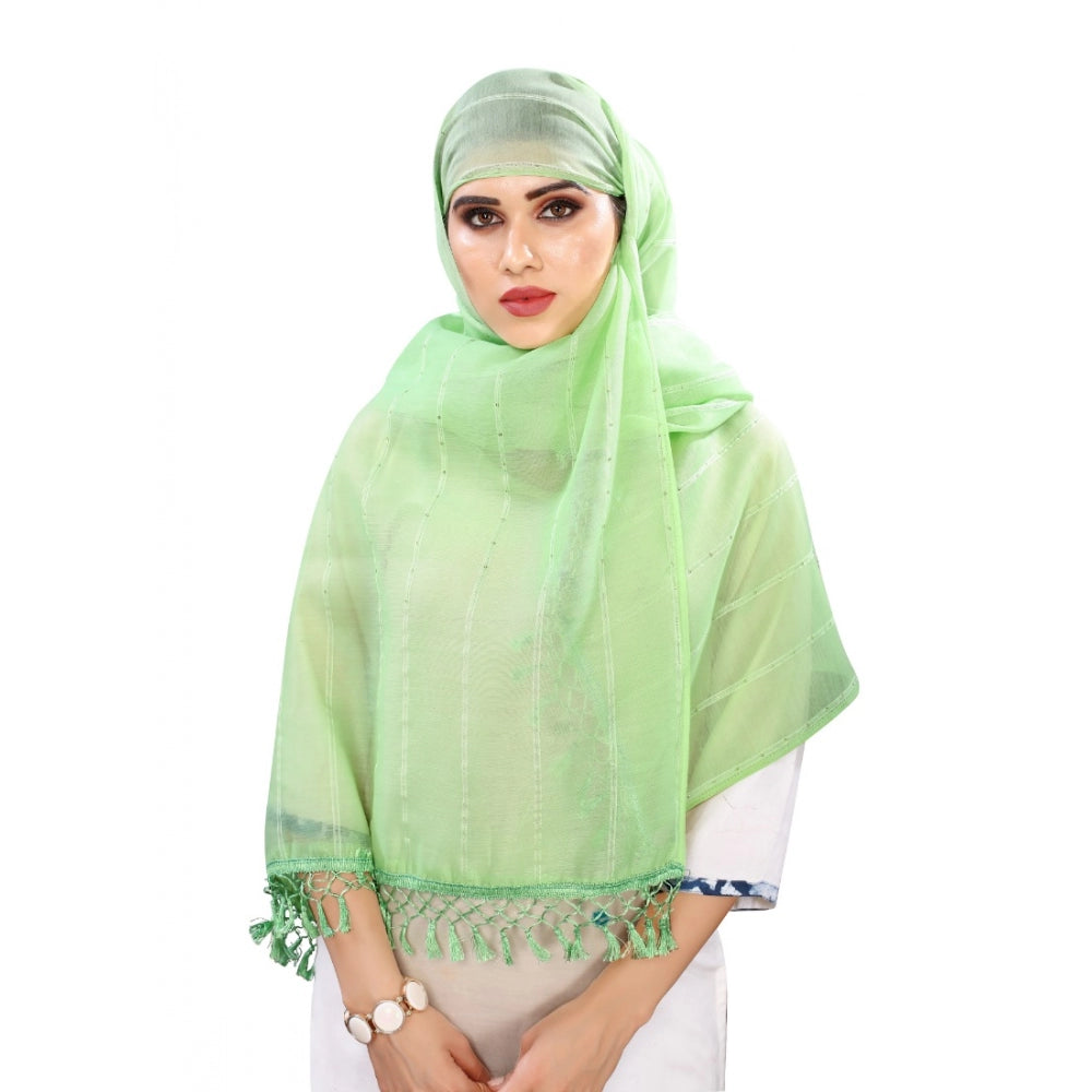 Women's Cotton Silk Strips Printed Dupatta (Parrot Green, Length:2-2.4 mtr)