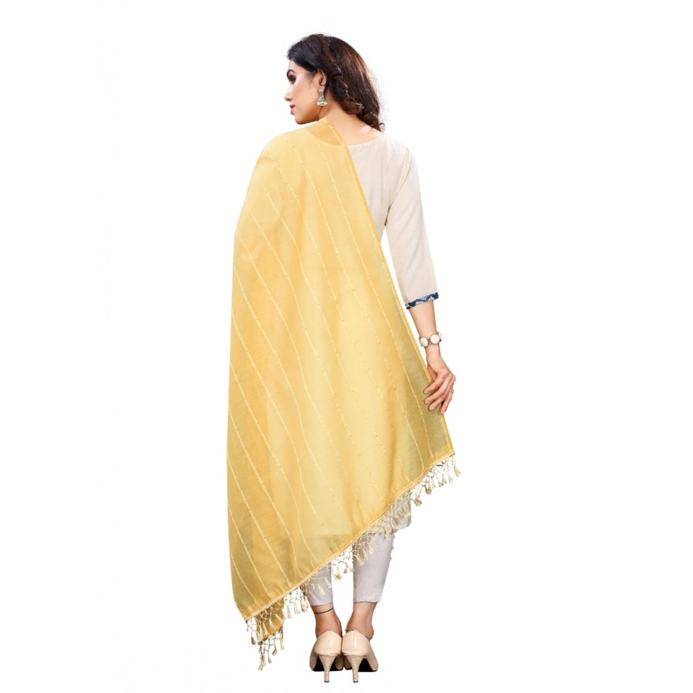 Women's Cotton Silk Strips Printed Dupatta (Yellow, Length:2-2.4 mtr)