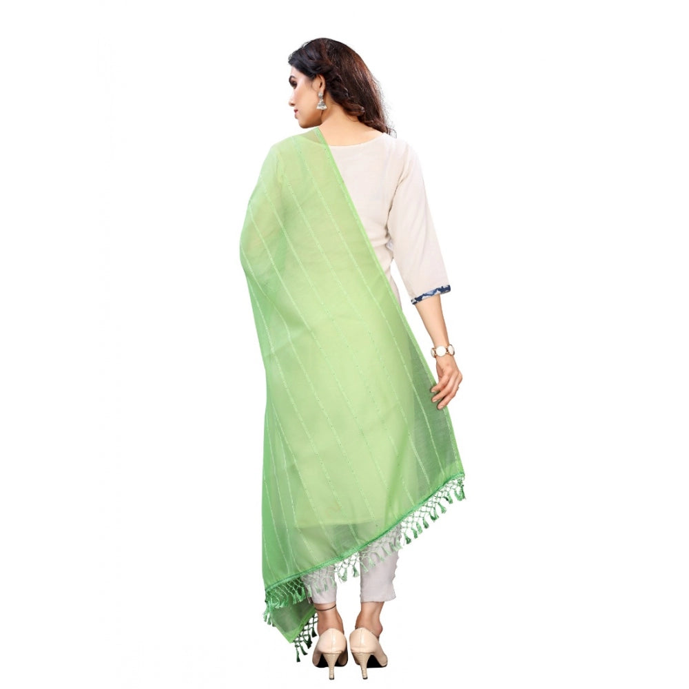 Women's Cotton Silk Strips Printed Dupatta (Parrot Green, Length:2-2.4 mtr)