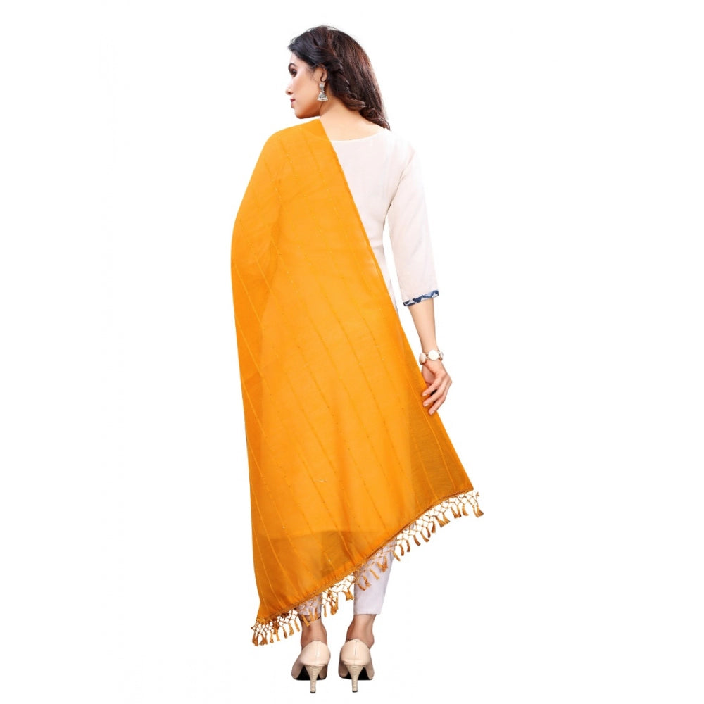 Women's Cotton Silk Strips Printed Dupatta (Musterd Yellow, Length:2-2.4 mtr)